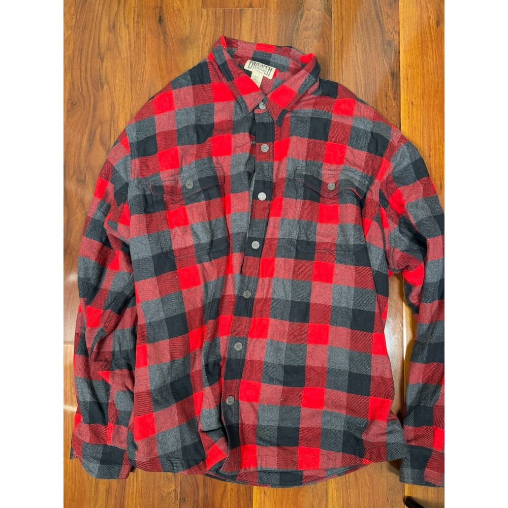 Duluth Trading Shacket Heavy Flannel Shirt Plaid Long Sleeve Red Black SZ 4XL